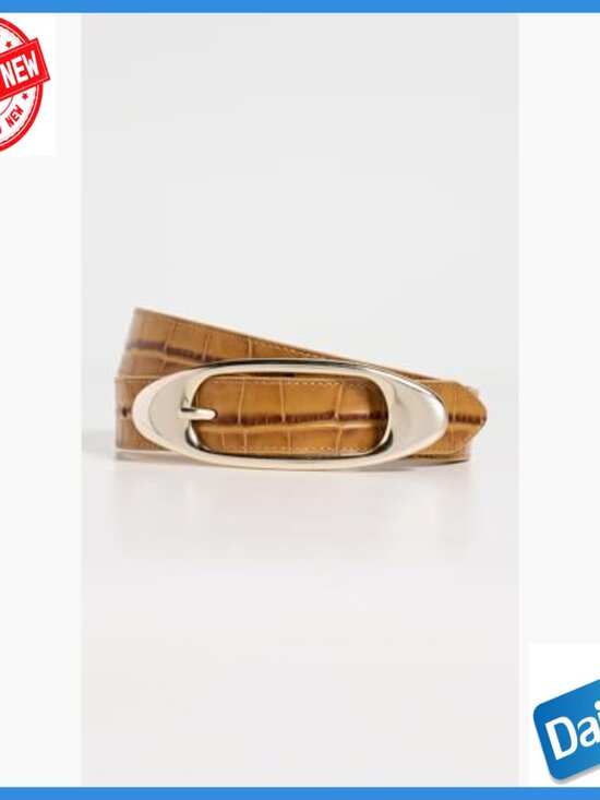 Medium Genuine Leather Belt with Gold Buckle, Croc Embossed Finish main image 4